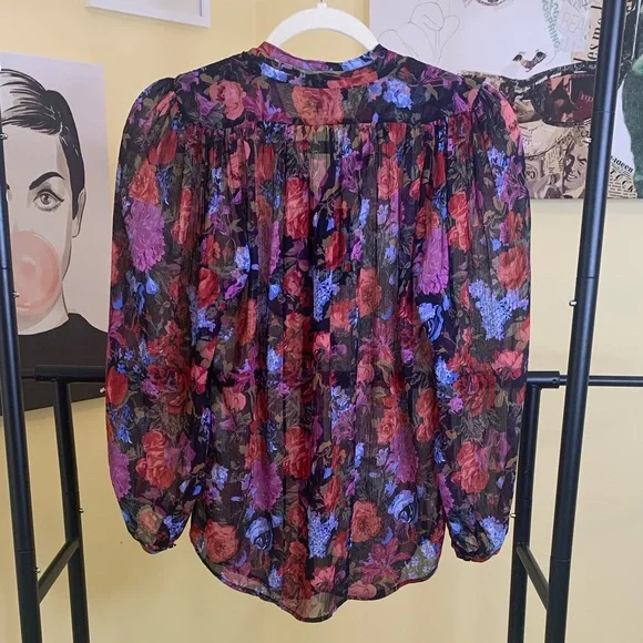 💫HP‼️💫 100% SILK NWT PAIGE Elynne Floral Blouse w/ Neck Tie in Black, Size XXS - Picture 8 of 8